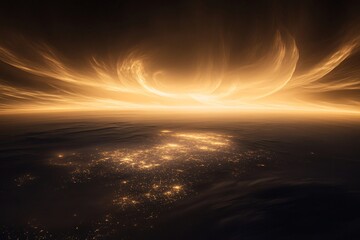 Dramatic orange and red sunset over the beautiful sea with clouds in the sky