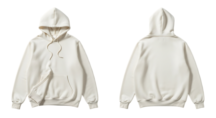 Casual light beige unisex hoodie, front and back, comfortable