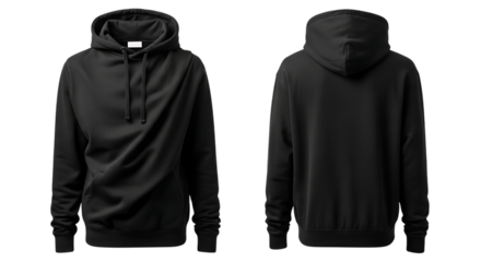 Black hoodie mockup front and back isolated on neutral background