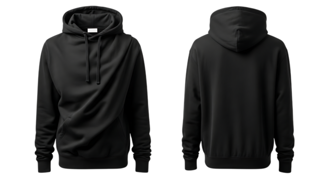 Black hoodie mockup front and back isolated on neutral background