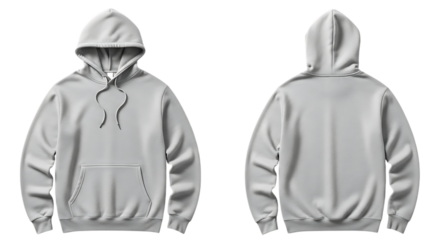 Front and back view of a plain grey hooded sweatshirt mockup
