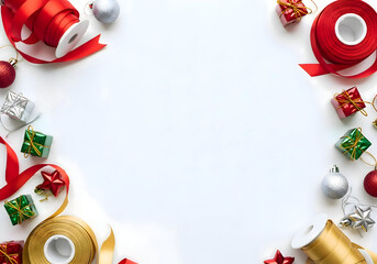 [Generative AI] 크리스마스 리본 & 장식 소품 프레임 배경