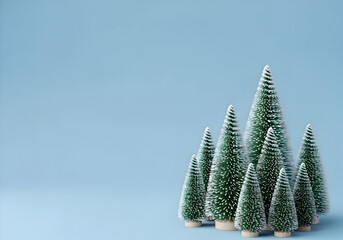 [Generative AI] 미니 스노우 크리스마스트리 장식과 파스텔 블루 배경