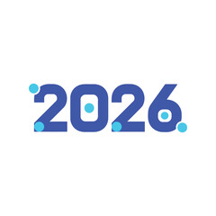 Bold blue 2026 year number graphic futuristic numeral design isolated on white background