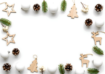 [Generative AI] 미니멀 우드 오너먼트와 화이트 크리스마스 프레임 배경