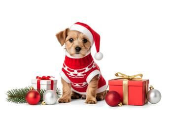 [Generative AI] 산타 모자와 빨간 스웨터를 입은 귀여운 강아지와 크리스마스 선물