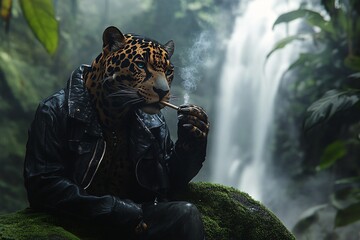 Wildlife portrait of a big cat Amur tiger in water, a stunning black and yellow spotted feline mammal predator