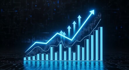 Digital finance chart showing market growth and business success