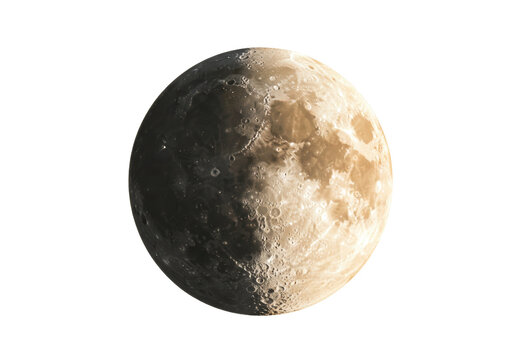 Isolated waxing gibbous moon in space showing the lunar surface features and craters on body