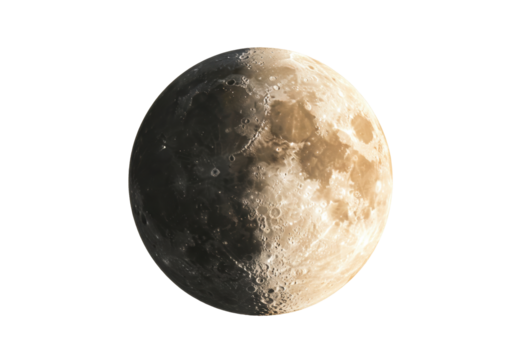 Isolated waxing gibbous moon in space showing the lunar surface features and craters on body