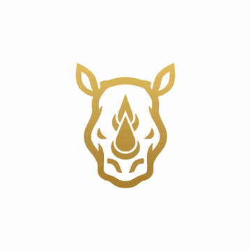 Stylized golden rhinoceros head logo design on a white background.