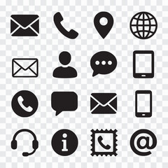 Essential Contact and Communication Glyphs Contact & Communication Icon Set – Modern Vector Symbols for UI/UX Minimalist Contact Icons Collection – Phone, Email, Chat & Support Communication Line Icon