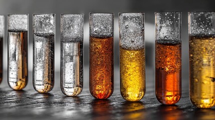 Transparent scientific test tubes with colorful liquid made of laboratory glass, designed for experiments and analysis