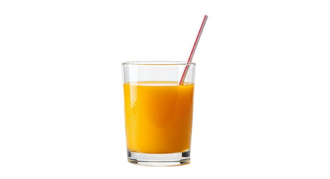Glass of Orange Juice with Straw  isolated on transparent background, png 