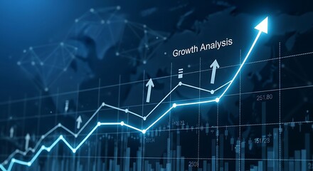 Global business growth analysis graph with a rising arrow trend