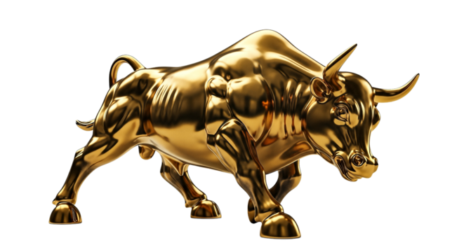Golden Bull Statue Symbolizing Financial Strength and Prosperity isolated on transparent background, png