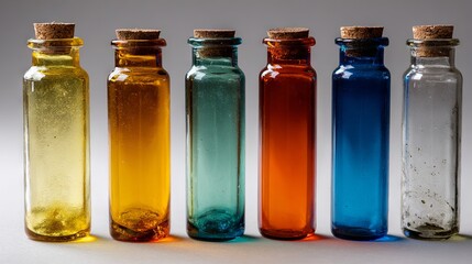 Transparent scientific test tubes with colorful liquid made of laboratory glass, designed for experiments and analysis