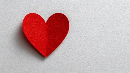 Minimal romantic flat lay with red paper cut-out heart placed on clean bright white surface, love and Valentine?? concept --ar 16:9