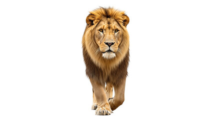 Fototapeta premium Majestic Male Lion Walking Forward Confidently isolated on transparent background, png