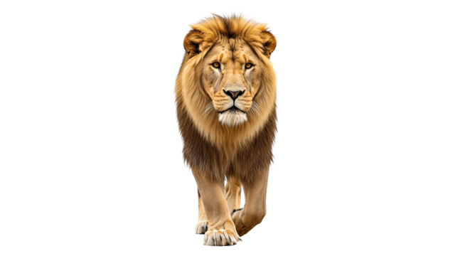 Majestic Male Lion Walking Forward Confidently isolated on transparent background, png