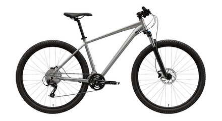 Modern Gray Mountain Bike with Disc Brakes and Suspension Fork isolated on transparent background,...