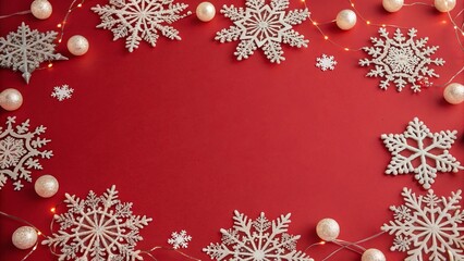 Minimal Red Snowflake Border Background - 5