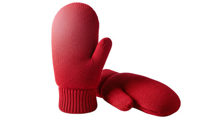 Pair of Red Mittens with Ribbed Cuffs isolated on transparent background, png