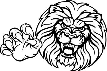 A lion angry animal sports mascot attacking with its claws out