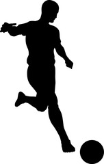A football soccer player sports man in silhouette kicking the ball.