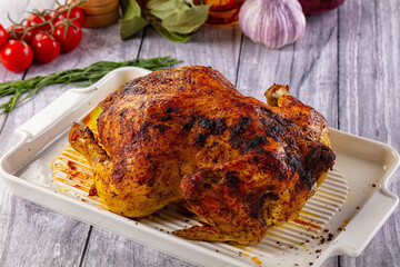 Hot tasty grilled whole chicken