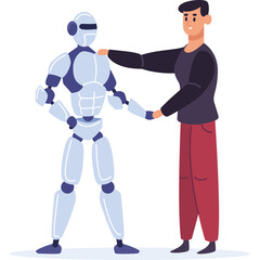 Human Interaction With Advanced Robot Companion Showing Futuristic Technology Concept And Human Robot Partnership In A White Background