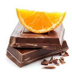 Chocolate bars with a juicy orange slice creating a tasty and appealing treat