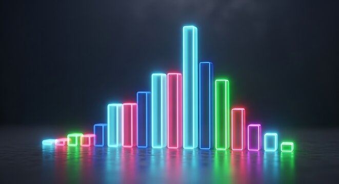 Neon glowing bar chart data visualization with vibrant colors