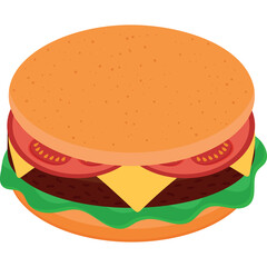 Isometric burger with fresh lettuce tomato and cheese on a transparent background ready for fast food advertisement