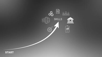 thinking and creative business growth concept, up business rising arrow with icon animation , Creativity and innovation are keys to success.Concept of new idea and innovation. 4k