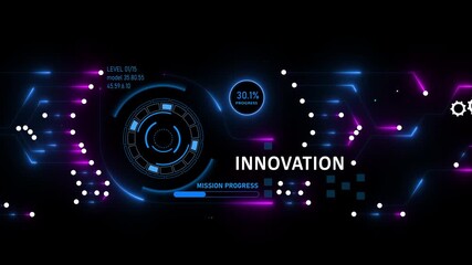 Innovation with Graphical User Interface Concept, Animation graph line on a virtual panoramic screen. Innovative ideas presented by management consultants on-screen, design, invention development