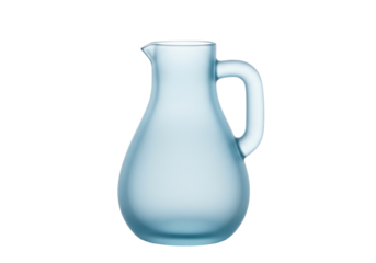 Isolated clear blue glass pitcher, simple pouring vessel with handle and spout, no fill