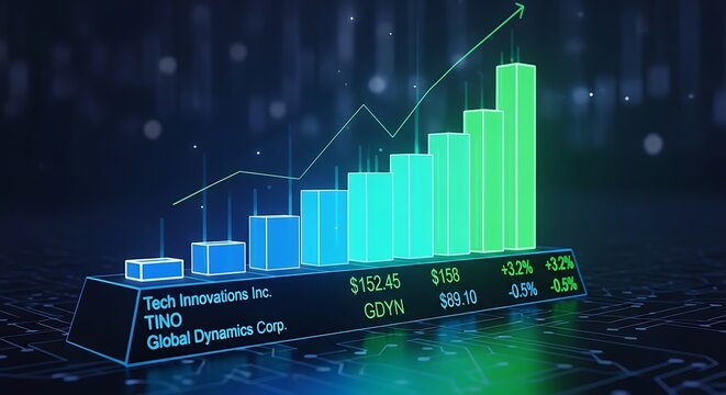 Futuristic stock market display with financial data and charts