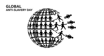 Global Anti-Slavery Day illustration showing people breaking free from a globe.