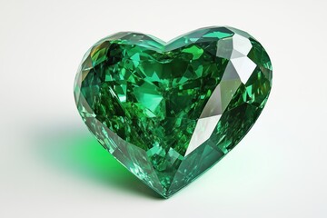 Fototapeta premium A heart-shaped emerald on a light background. A symbol of wealth, love and sophistication.