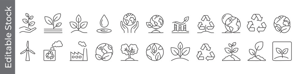 Ecology and Sustainability Line Icons Set – Eco, Recycling, Green Energy, Environment
