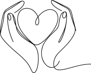 Continuous Line Art Illustration of Two Hands Holding a Heart