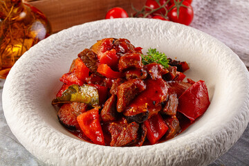 Roasted beef meat with vegetables