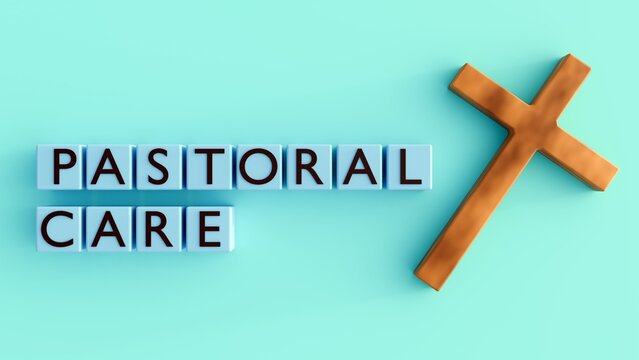 3D rendering of a cross and "PASTORAL CARE." Its aim is to offer holistic support, helping people navigate challenges, find comfort, and foster spiritual growth.