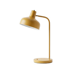 A Minimalist Yellow Desk Lamp with a Gooseneck Arm and Circular Base on a Transparent Background Providing Focused Illumination for Study or Work