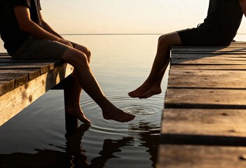 mindfulness and relaxation by the sea with calm ripples and golden sunset reflections