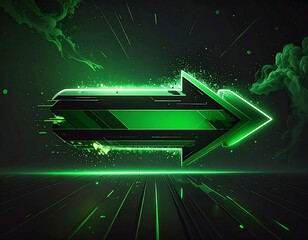 Futuristic, neon-green arrow, indicating direction, on a dark, abstract background