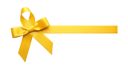 Yellow awareness ribbon tied in a bow isolated on transparent background