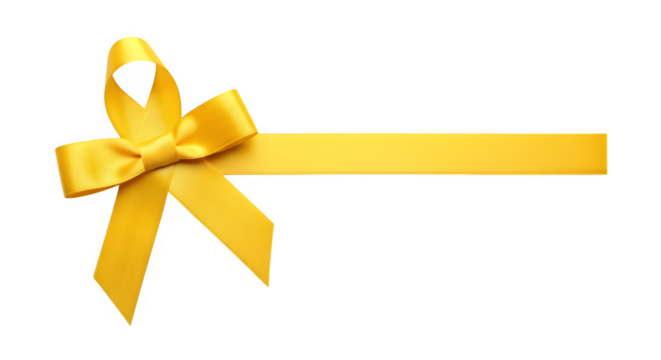 Yellow awareness ribbon tied in a bow isolated on transparent background
