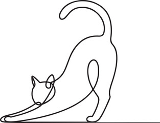 Continuous Line Art Illustration of Cat Stretching Gracefully